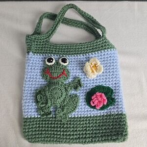 Cottagecore Fairy Grunge Frog Yarn Knitted Tote Purse Crochet